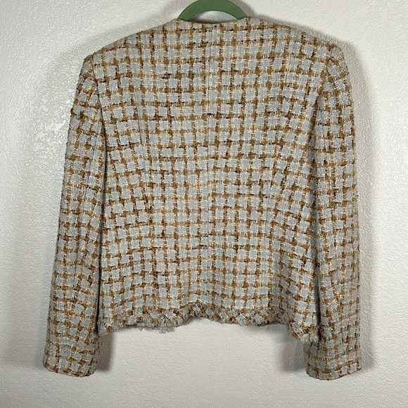 Brighton Paris Blue & Tan Tweed Boucle Blazer Hook Eye Closure Size 44(European) - Picture 5 of 8